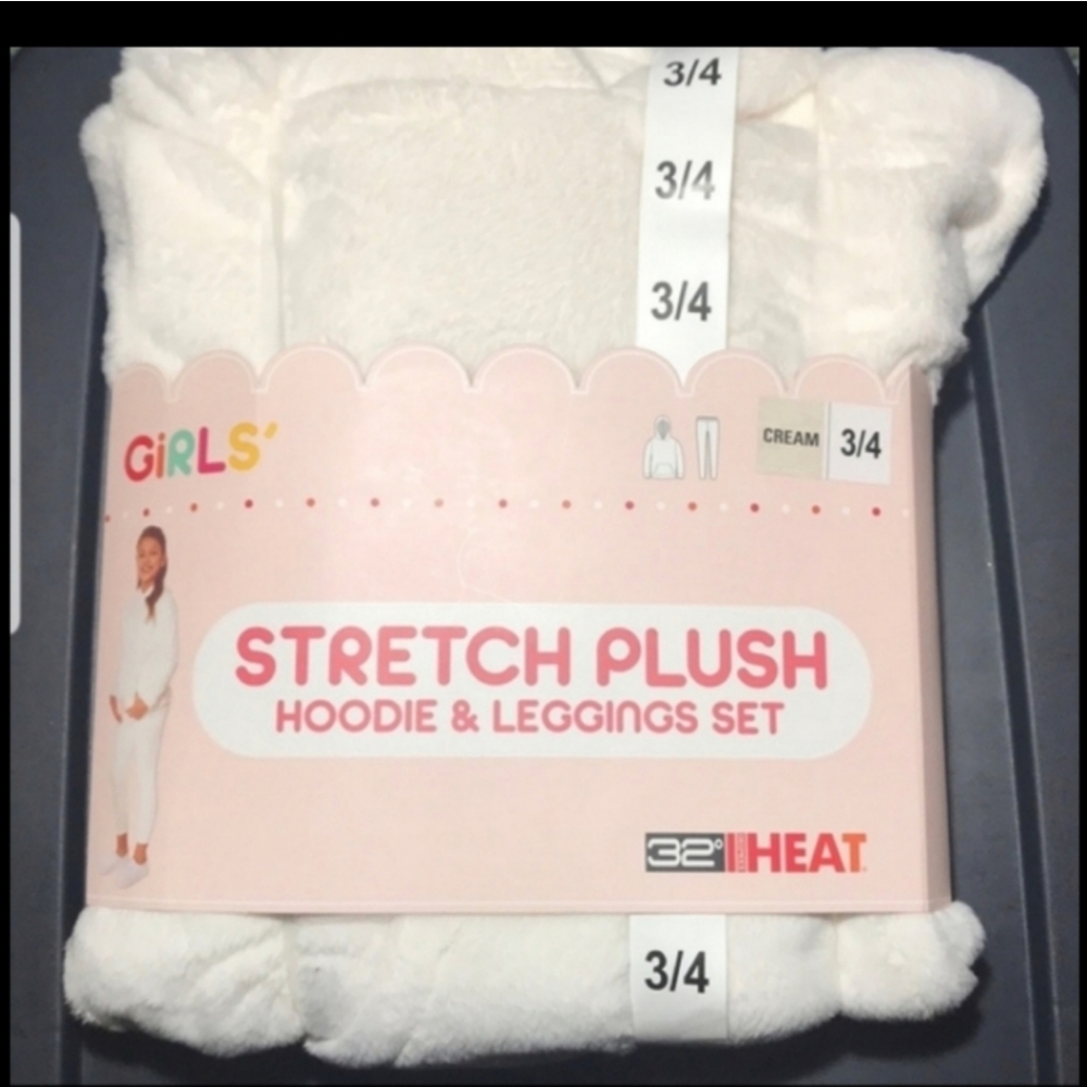 32 degrees Heat GirlsPlush Hoodie & Legging Set cream size 3/4